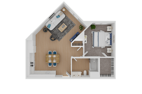 Floor plan for 1 bed, 1 bath, 681 sqft